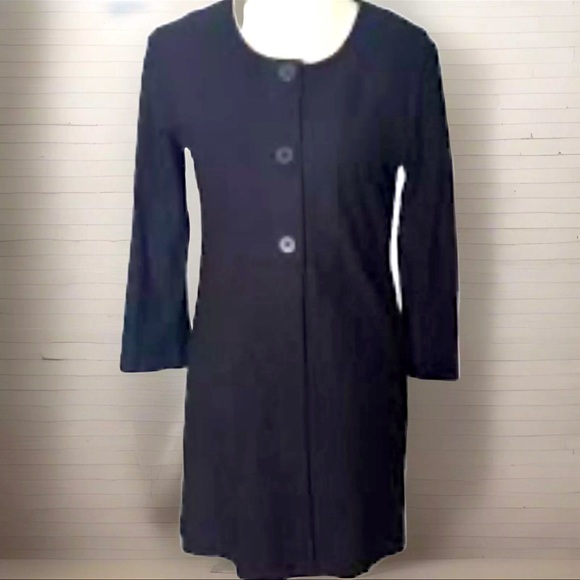 EILEEN FISHER Blazer Womens X-Small Black 3 Button Lined Scoop Neck Overcoat EUC - Picture 1 of 12